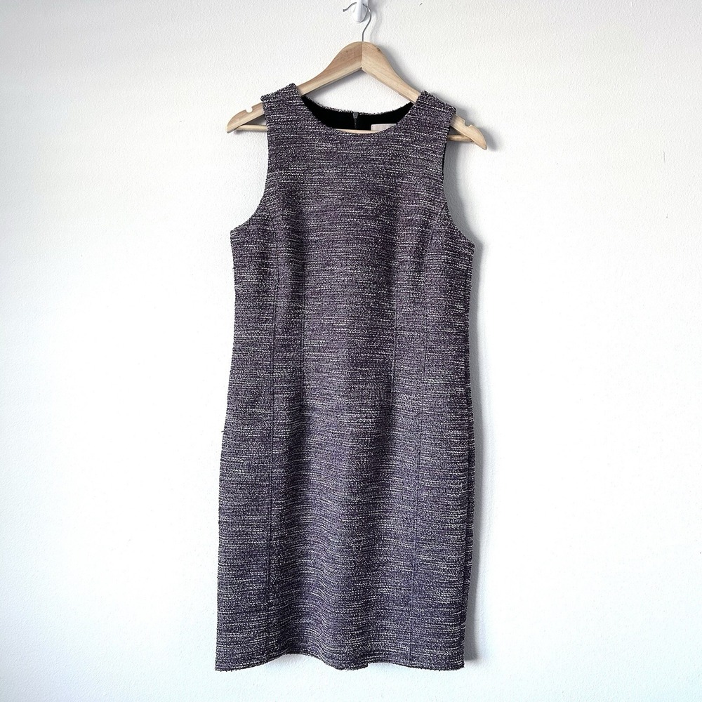 Loft Size 10 Tweed Dress Burgundy Old Money Shift Sleeveless Dark Academia